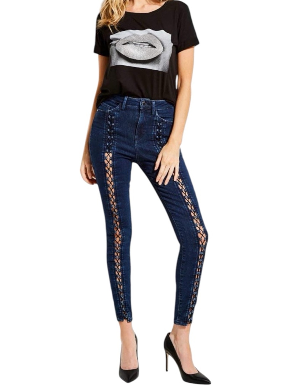 Y2K Inspired Guess Lace-Up High Waisted Skinny Jeans Size 27 - Picture 3 of 14